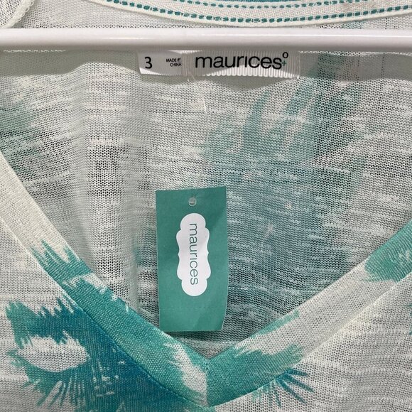 Maurices Women's Long Sleeve Palm Tree Print Top Size 3 Beach Cruise - Picture 2 of 5